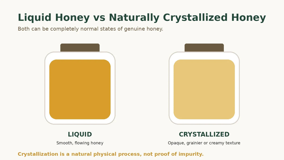 Liquid honey beside crystallized honey